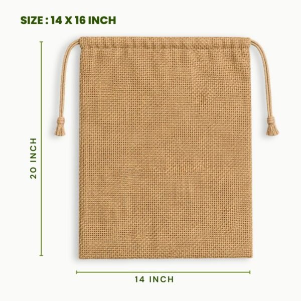 Jute drawstring bag 14 x 16 inch natural burlap pouch eco friendly reusable jute storage bag drawstring jute packaging pouch large jute gift bag.