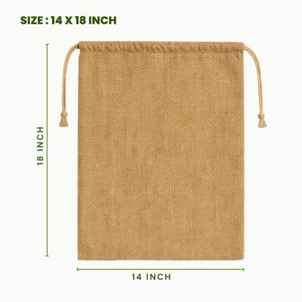 Jute drawstring bag 14 x 18 inch natural burlap pouch eco friendly reusable jute storage bag drawstring jute packaging pouch large jute gift bag.
