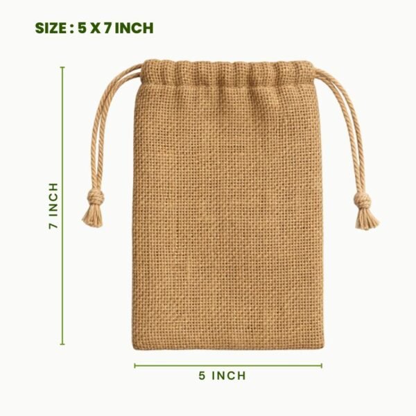 Jute drawstring bag 5 x 7 inch natural burlap pouch eco friendly jute packaging bag reusable jute storage pouch small jute gift bag.