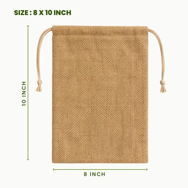 burlap jute drawstring bag 8×10 inch natural jute pouch.